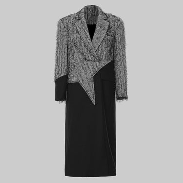 Assembled Contrast Color Personalized Cut Five Pointed Star Mid Length Trench Coat for Women